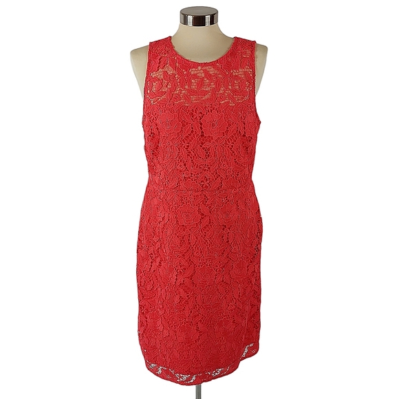 J. Crew Collection Red Sheath Floral Lace Dress - www.saryalcargochannel.com